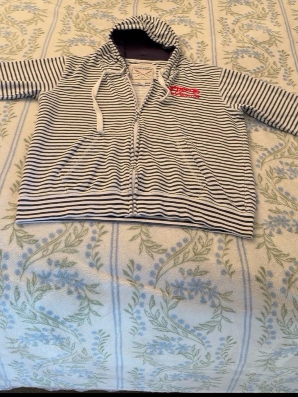 Striped Navy & White Zip-Up Hoodie with Hood